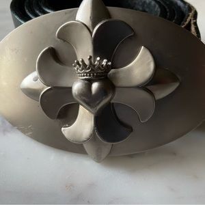 King Baby Studio Crowned Heart Silver Buckle + Black Leather Belt